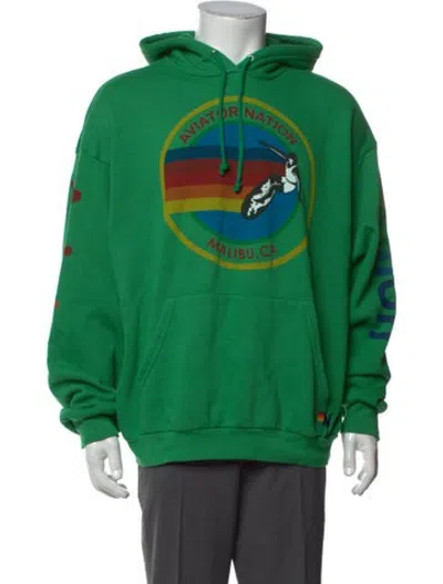 Pre-owned Aviator Nation Graphic Print Crew Neck Hoodie In Green