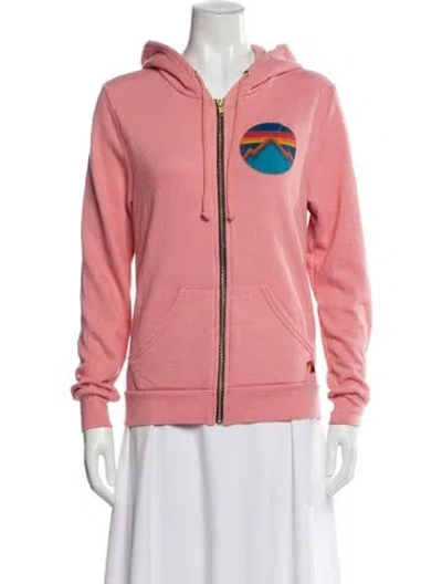 Pre-owned Aviator Nation Graphic Print Crew Neck Hoodie In Pink