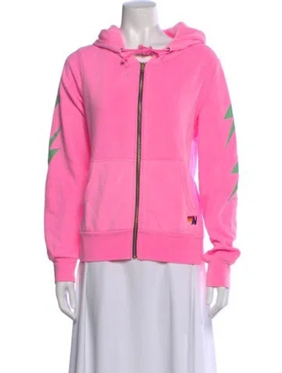 Pre-owned Aviator Nation Graphic Print Crew Neck Hoodie In Pink