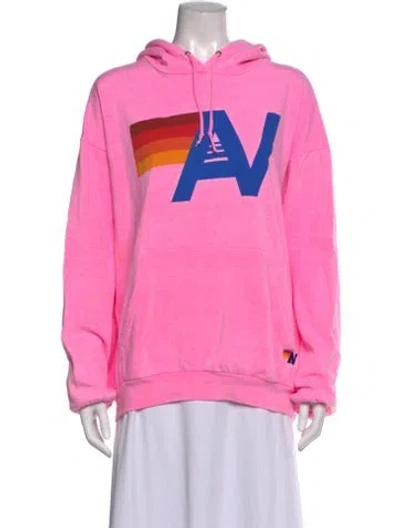 Pre-owned Aviator Nation Graphic Print Crew Neck Hoodie In Pink