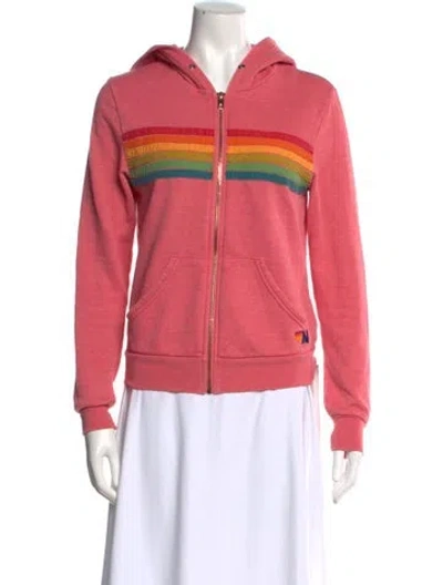 Pre-owned Aviator Nation Graphic Print Crew Neck Hoodie In Pink