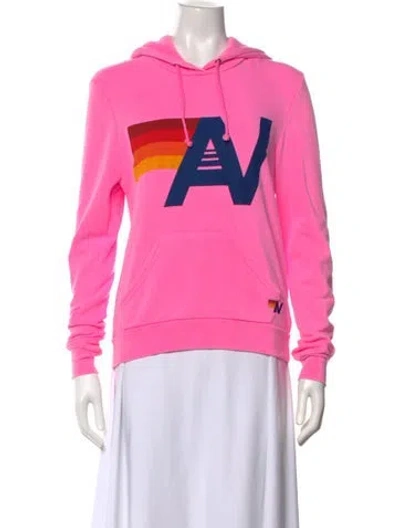 Pre-owned Aviator Nation Graphic Print Crew Neck Hoodie In Pink