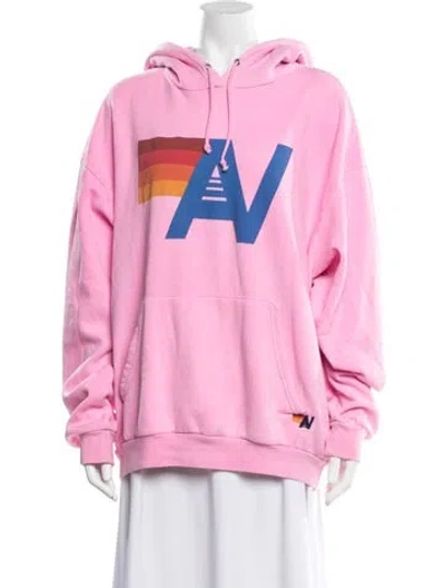 Pre-owned Aviator Nation Graphic Print Crew Neck Hoodie In Pink