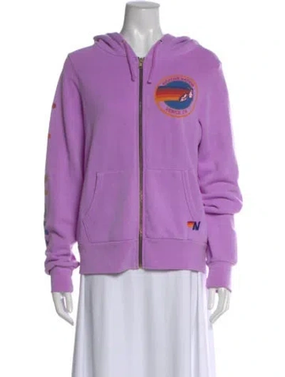 Pre-owned Aviator Nation Graphic Print Crew Neck Hoodie In Purple