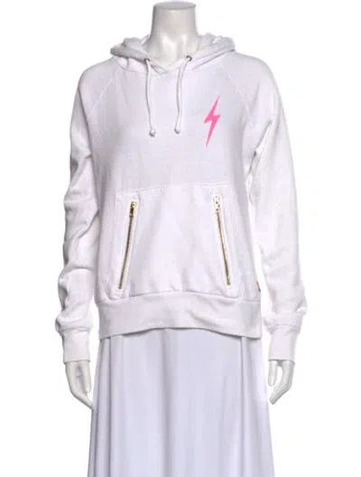 Pre-owned Aviator Nation Graphic Print Crew Neck Hoodie In White