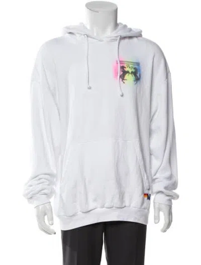 Pre-owned Aviator Nation Graphic Print Crew Neck Hoodie In White