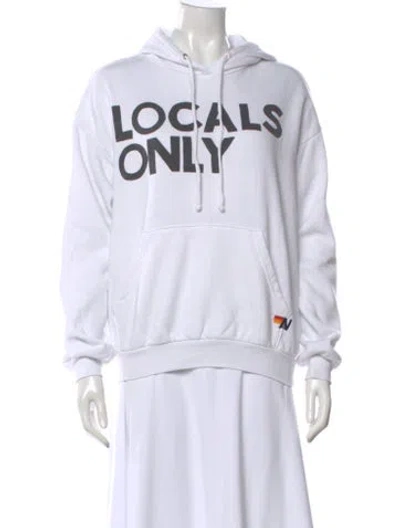 Pre-owned Aviator Nation Graphic Print Crew Neck Hoodie In White