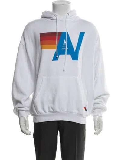 Pre-owned Aviator Nation Graphic Print Crew Neck Hoodie In White