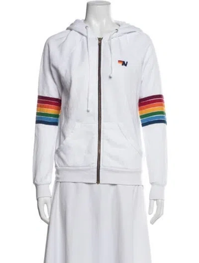 Pre-owned Aviator Nation Graphic Print Crew Neck Hoodie In White
