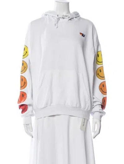 Pre-owned Aviator Nation Graphic Print Crew Neck Hoodie In White