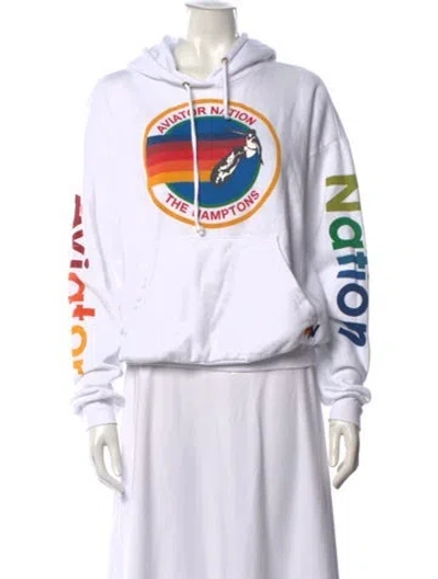 Pre-owned Aviator Nation Graphic Print Crew Neck Hoodie In White