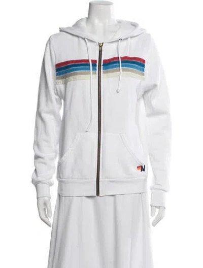 Pre-owned Aviator Nation Graphic Print Crew Neck Hoodie In White