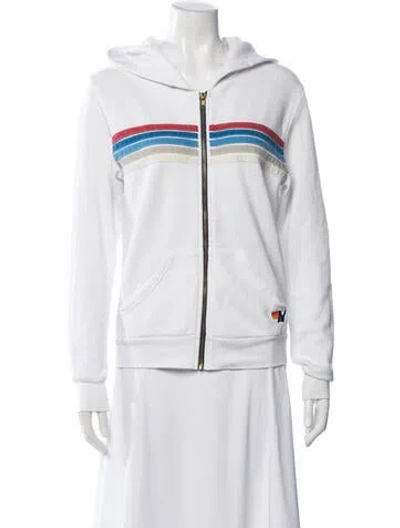 Pre-owned Aviator Nation Graphic Print Crew Neck Hoodie In White