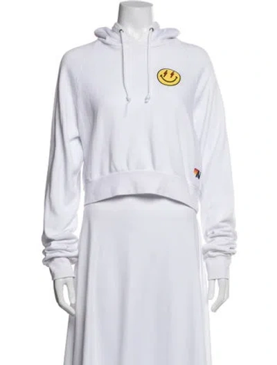 Pre-owned Aviator Nation Graphic Print Crew Neck Hoodie In White