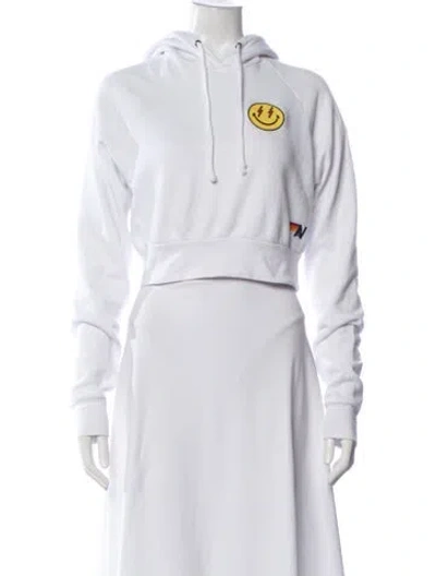 Pre-owned Aviator Nation Graphic Print Crew Neck Hoodie In White