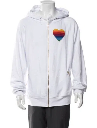 Pre-owned Aviator Nation Graphic Print Crew Neck Hoodie In White