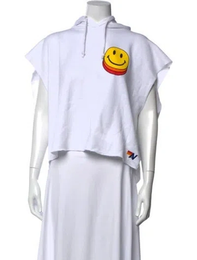 Pre-owned Aviator Nation Graphic Print Crew Neck Hoodie In White