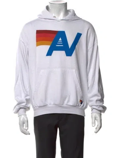 Pre-owned Aviator Nation Graphic Print Crew Neck Hoodie In White
