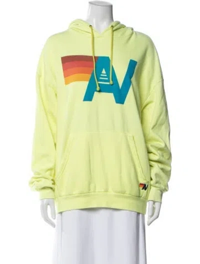 Pre-owned Aviator Nation Graphic Print Crew Neck Hoodie In Yellow