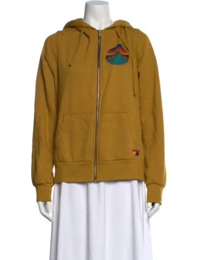 Pre-owned Aviator Nation Graphic Print Crew Neck Hoodie In Yellow