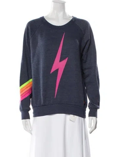 Pre-owned Aviator Nation Graphic Print Crew Neck Sweater In Blue