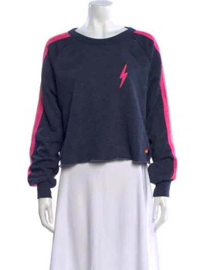 Pre-owned Aviator Nation Graphic Print Crew Neck Sweater In Blue