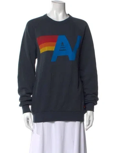Pre-owned Aviator Nation Graphic Print Crew Neck Sweater In Blue