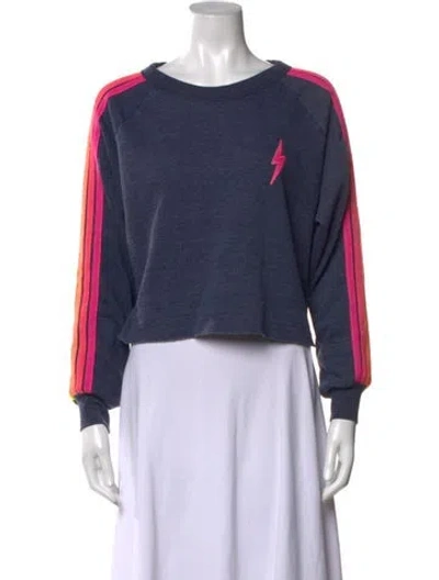 Pre-owned Aviator Nation Graphic Print Crew Neck Sweater In Blue