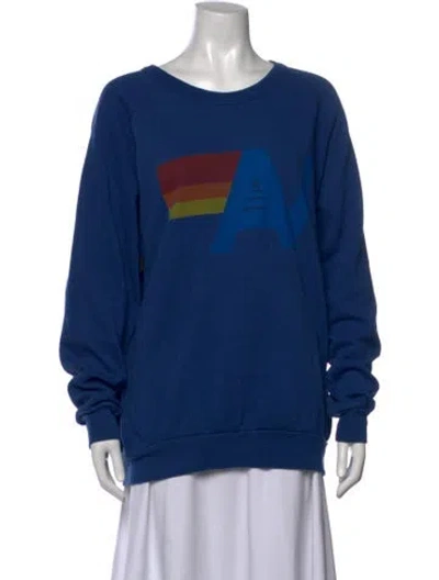 Pre-owned Aviator Nation Graphic Print Crew Neck Sweater In Blue