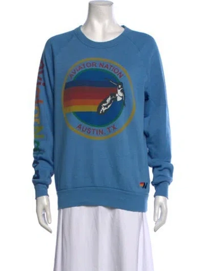 Pre-owned Aviator Nation Graphic Print Crew Neck Sweater In Blue