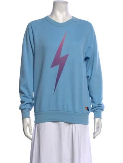 Pre-owned Aviator Nation Graphic Print Crew Neck Sweater In Blue