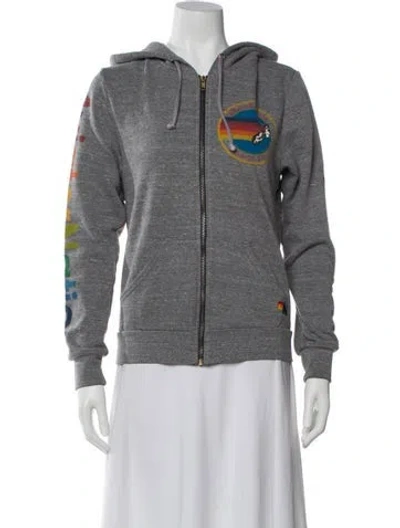 Pre-owned Aviator Nation Graphic Print Crew Neck Sweater In Gray