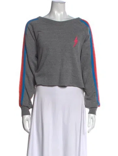 Pre-owned Aviator Nation Graphic Print Crew Neck Sweater In Gray