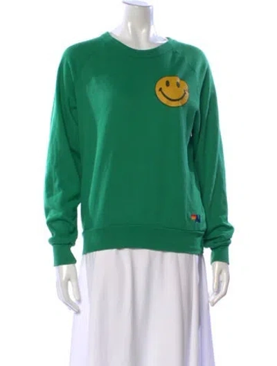 Pre-owned Aviator Nation Graphic Print Crew Neck Sweater In Green