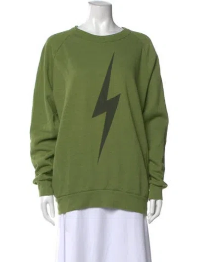Pre-owned Aviator Nation Graphic Print Crew Neck Sweater In Green
