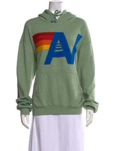Pre-owned Aviator Nation Graphic Print Crew Neck Sweater In Green
