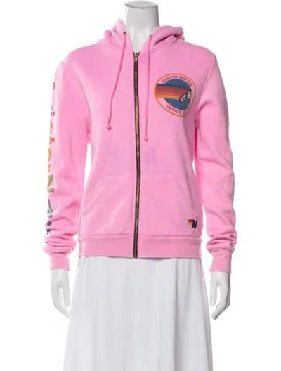 Pre-owned Aviator Nation Graphic Print Crew Neck Sweater In Pink