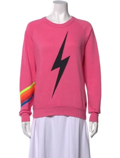 Pre-owned Aviator Nation Graphic Print Crew Neck Sweater In Pink