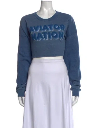 Pre-owned Aviator Nation Graphic Print Crew Neck Sweater W/ Tags In Blue