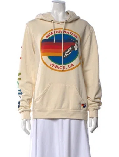 Pre-owned Aviator Nation Graphic Print Crew Neck Sweater In White