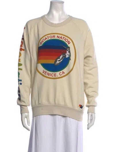Pre-owned Aviator Nation Graphic Print Crew Neck Sweater In Yellow