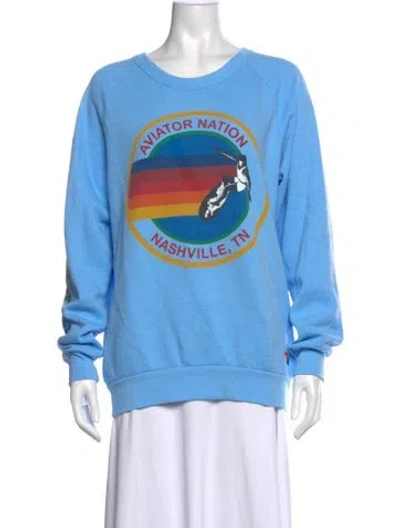 Pre-owned Aviator Nation Graphic Print Crew Neck Sweatshirt In Blue