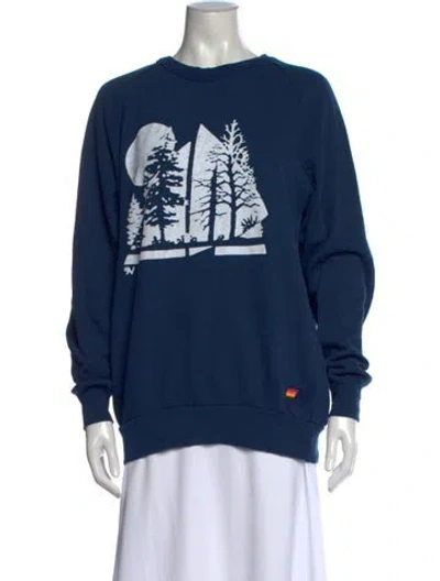 Pre-owned Aviator Nation Graphic Print Crew Neck Sweatshirt In Blue