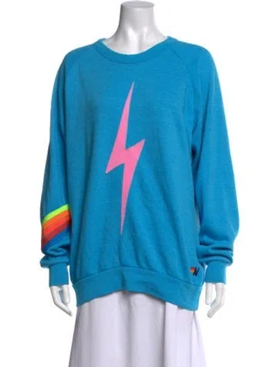 Pre-owned Aviator Nation Graphic Print Crew Neck Sweatshirt In Blue/pink