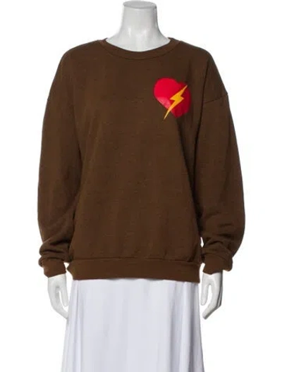 Pre-owned Aviator Nation Graphic Print Crew Neck Sweatshirt In Brown