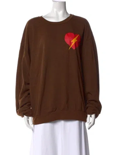 Pre-owned Aviator Nation Graphic Print Crew Neck Sweatshirt In Brown