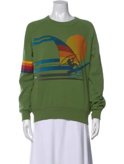 Pre-owned Aviator Nation Graphic Print Crew Neck Sweatshirt In Green