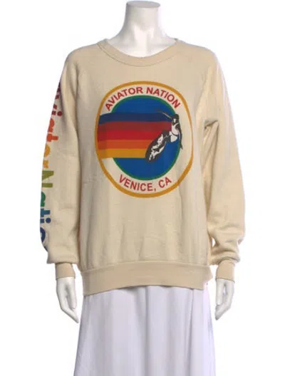 Pre-owned Aviator Nation Graphic Print Crew Neck Sweatshirt In Neutrals