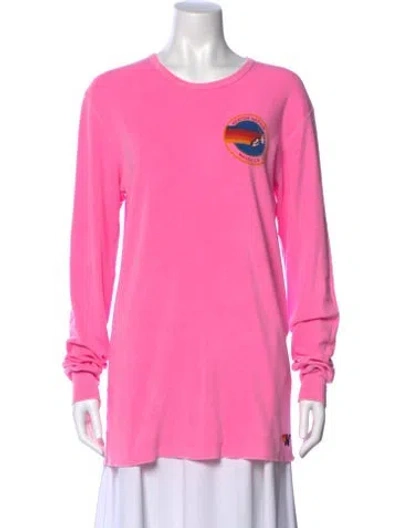 Pre-owned Aviator Nation Graphic Print Crew Neck Sweatshirt In Pink