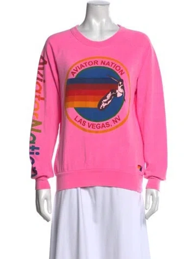 Pre-owned Aviator Nation Graphic Print Crew Neck Sweatshirt In Pink